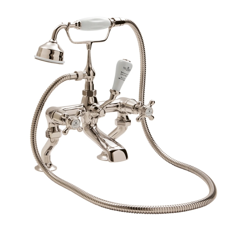 BC Designs Victrion Crosshead Nickel Bath Shower Mixer & Handset Cut Out
